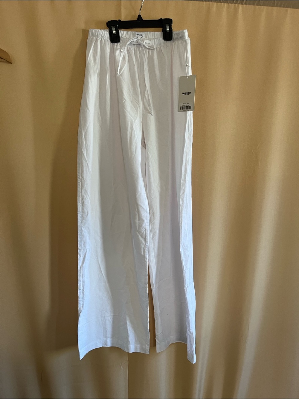 White Drawstring Boot Cut Pants - Lightweight Wide-Leg